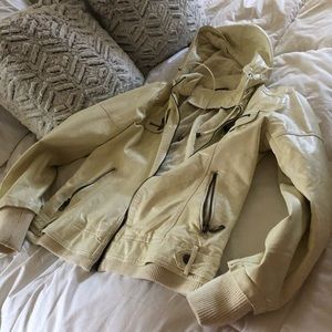 White leather fur lined jacket